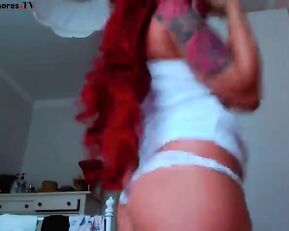BunnyBubble hot redhead tattoo girl teasing huge boobs webcam show