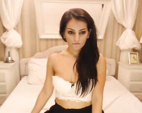 Passion slim milf brunette with big tits teasing in bed webcam show