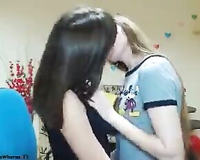 Slim teen lesbians kissing webcam show
