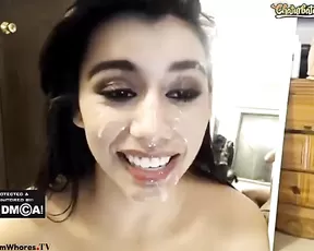 Hot brunette milf get facial webcam show