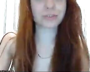 Slim nude redhead teen finering webcam show