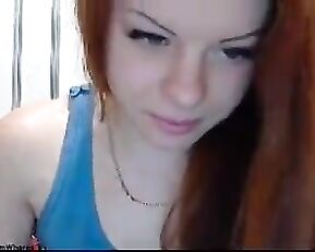 Slim nude redhead teen finering webcam show