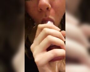 Redhead slim girl suck dildo webcam show