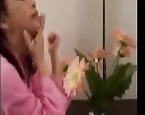 Asian brunette teen couple blowjob and sex webcam show