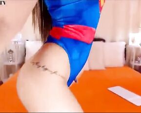 Sex bomb slim teen cosplay Supergirl teasing webcam show
