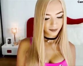Beautiful slim blonde teen show her face webcam show