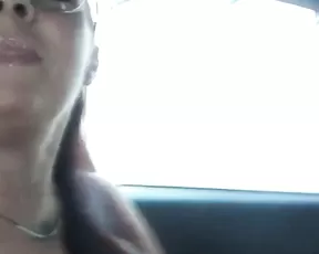 Sexy milf in glasses teasing in car webcam show