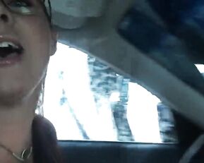 Sexy milf in glasses teasing in car webcam show
