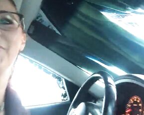 Sexy milf in glasses teasing in car webcam show
