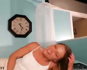Sexy blonde play with natural tits webcam show