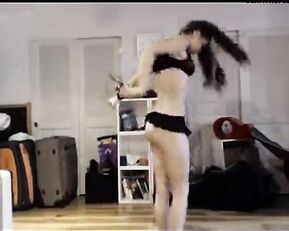 Sexy teen blonde dancing in underwear webcam show