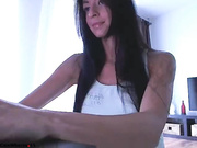 Slim and hot brunette teasing body webcam show