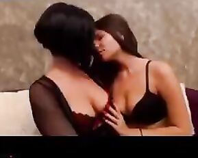Hot and sexy teen brunette lesbians kissing webcam show