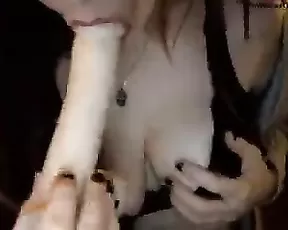 Sexy lesbians suck dildo webcam show