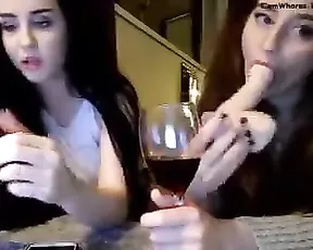 Sexy lesbians suck dildo webcam show