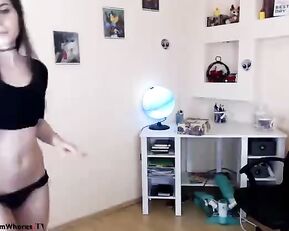Sexy brunette teasing nude body webcam show